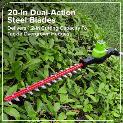 24V 8" Cordless Polesaw + 20" Pole Hedge Trimmer Combo (Great For Pruning and Trimming Branches / Shrubs), 2.0Ah Battery and Charger Included