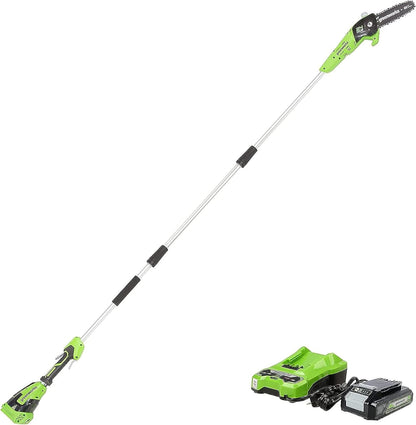 24V 8" Cordless Polesaw + 20" Pole Hedge Trimmer Combo (Great For Pruning and Trimming Branches / Shrubs), 2.0Ah Battery and Charger Included