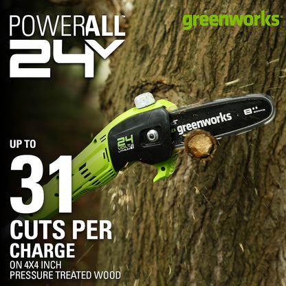 24V 8" Cordless Polesaw + 20" Pole Hedge Trimmer Combo (Great For Pruning and Trimming Branches / Shrubs), 2.0Ah Battery and Charger Included