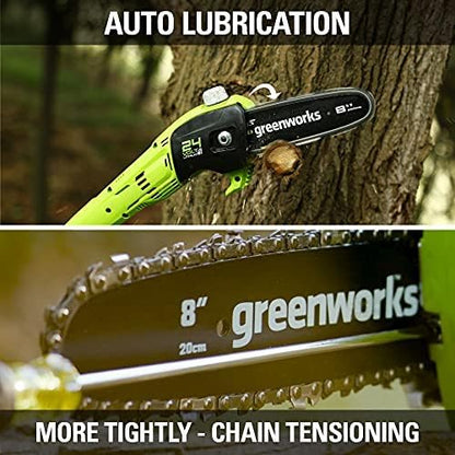 24V 8" Cordless Polesaw + 20" Pole Hedge Trimmer Combo (Great For Pruning and Trimming Branches / Shrubs), 2.0Ah Battery and Charger Included