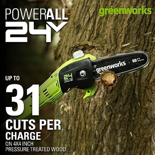 24V 8" Cordless Polesaw + 20" Pole Hedge Trimmer Combo (Great For Pruning and Trimming Branches / Shrubs), 2.0Ah Battery and Charger Included