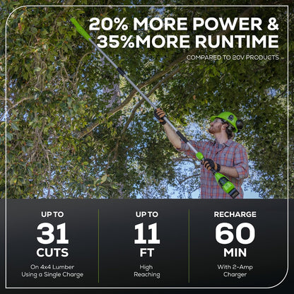 24V 8" Cordless Polesaw + 20" Pole Hedge Trimmer Combo (Great For Pruning and Trimming Branches / Shrubs), 2.0Ah Battery and Charger Included