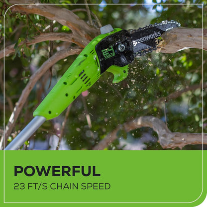 24V 8" Cordless Polesaw + 20" Pole Hedge Trimmer Combo (Great For Pruning and Trimming Branches / Shrubs), 2.0Ah Battery and Charger Included