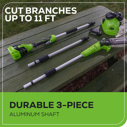 24V 8" Cordless Polesaw + 20" Pole Hedge Trimmer Combo (Great For Pruning and Trimming Branches / Shrubs), 2.0Ah Battery and Charger Included