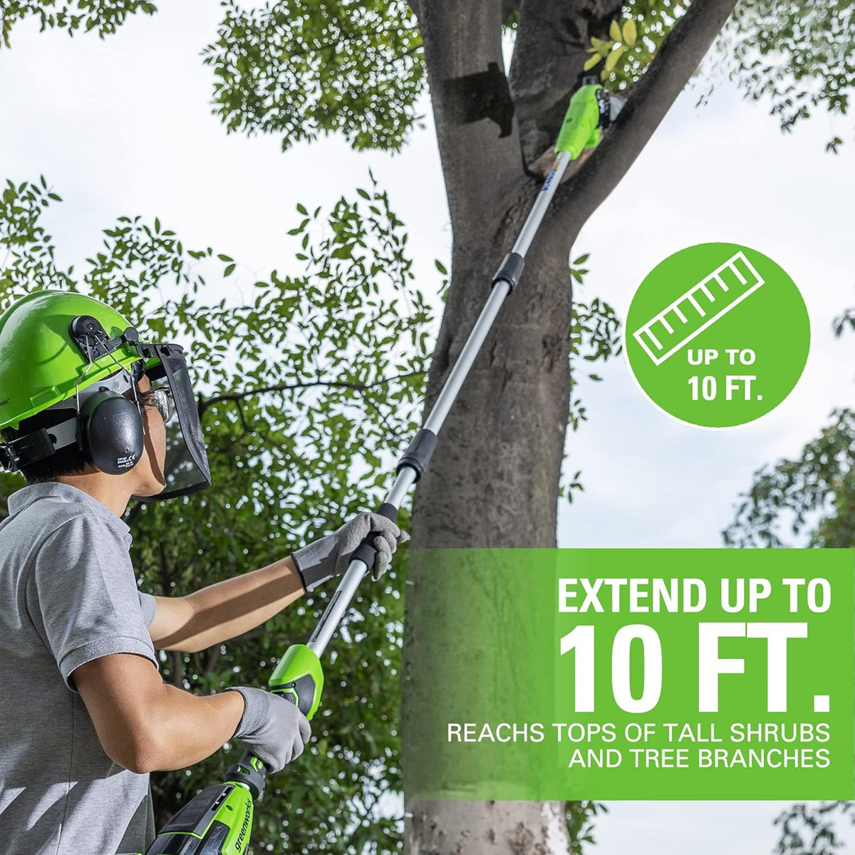 24V 8" Cordless Polesaw + 20" Pole Hedge Trimmer Combo (Great For Pruning and Trimming Branches / Shrubs), 2.0Ah Battery and Charger Included