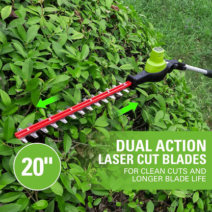 24V 8" Cordless Polesaw + 20" Pole Hedge Trimmer Combo (Great For Pruning and Trimming Branches / Shrubs), 2.0Ah Battery and Charger Included