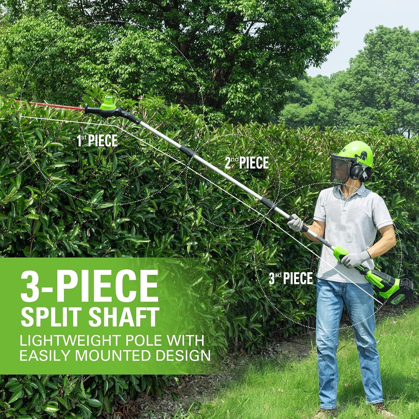 24V 8" Cordless Polesaw + 20" Pole Hedge Trimmer Combo (Great For Pruning and Trimming Branches / Shrubs), 2.0Ah Battery and Charger Included