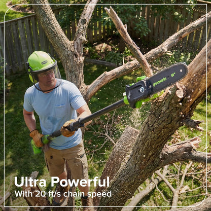 24V 8" Cordless Polesaw + 20" Pole Hedge Trimmer Combo (Great For Pruning and Trimming Branches / Shrubs), 2.0Ah Battery and Charger Included