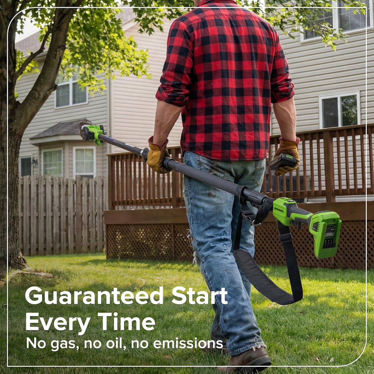 24V 8" Cordless Polesaw + 20" Pole Hedge Trimmer Combo (Great For Pruning and Trimming Branches / Shrubs), 2.0Ah Battery and Charger Included