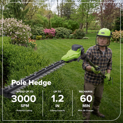 24V 8" Cordless Polesaw + 20" Pole Hedge Trimmer Combo (Great For Pruning and Trimming Branches / Shrubs), 2.0Ah Battery and Charger Included