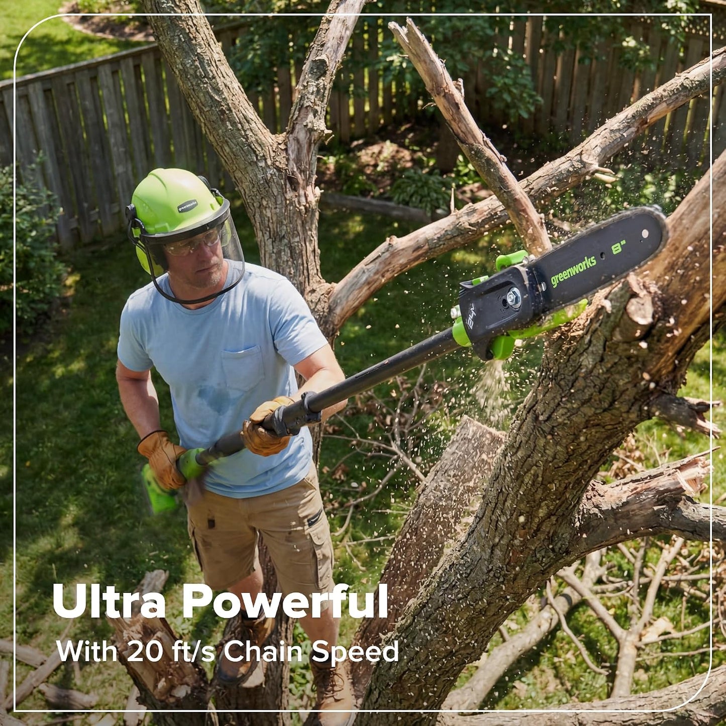 24V 8" Cordless Polesaw + 20" Pole Hedge Trimmer Combo (Great For Pruning and Trimming Branches / Shrubs), 2.0Ah Battery and Charger Included
