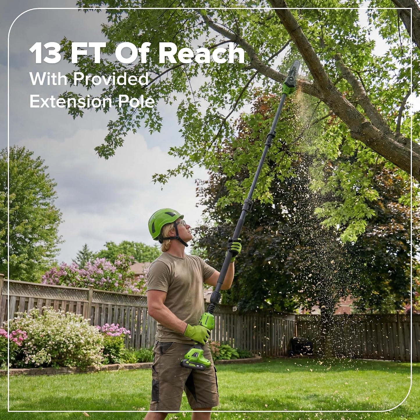 24V 8" Cordless Polesaw + 20" Pole Hedge Trimmer Combo (Great For Pruning and Trimming Branches / Shrubs), 2.0Ah Battery and Charger Included