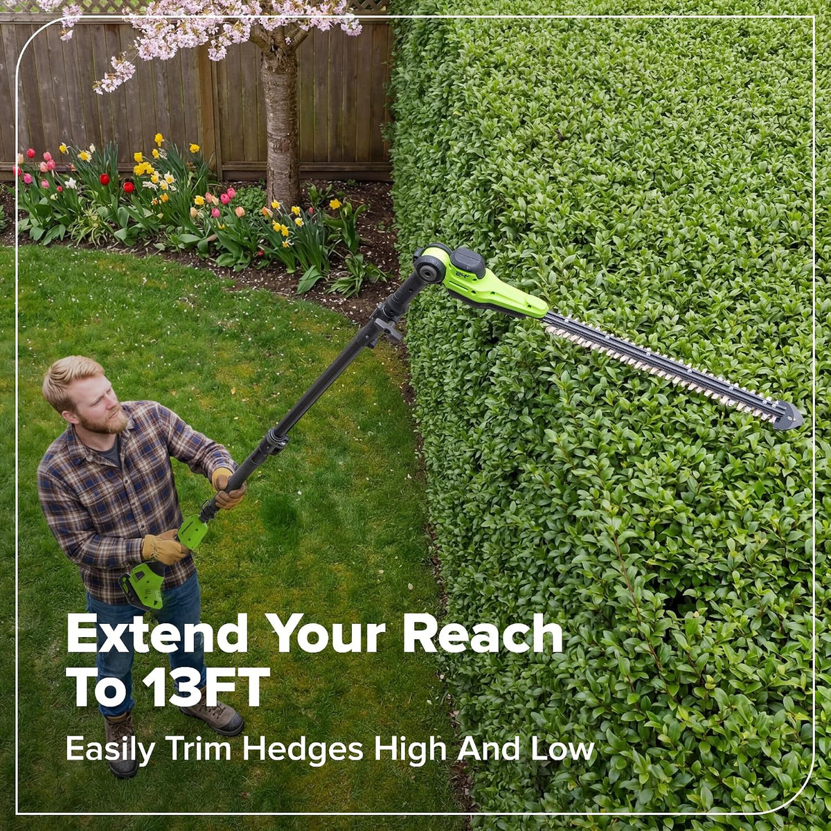 24V 8" Cordless Polesaw + 20" Pole Hedge Trimmer Combo (Great For Pruning and Trimming Branches / Shrubs), 2.0Ah Battery and Charger Included