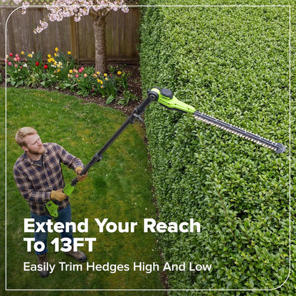 24V 8" Cordless Polesaw + 20" Pole Hedge Trimmer Combo (Great For Pruning and Trimming Branches / Shrubs), 2.0Ah Battery and Charger Included
