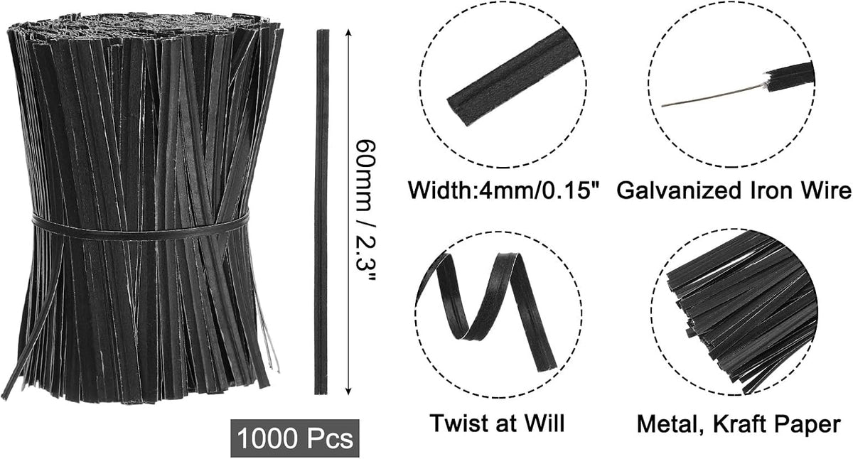 2" Kraft Paper Twist Ties, Metallic Twist Ties Reusable for Bakery, Candy Bags, Coffee Bags, Goodie Bags, Pack of 1000, White