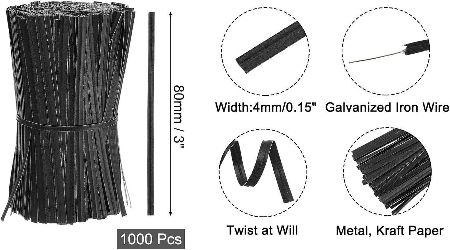 2" Kraft Paper Twist Ties, Metallic Twist Ties Reusable for Bakery, Candy Bags, Coffee Bags, Goodie Bags, Pack of 1000, White
