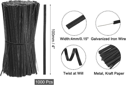 2" Kraft Paper Twist Ties, Metallic Twist Ties Reusable for Bakery, Candy Bags, Coffee Bags, Goodie Bags, Pack of 1000, White