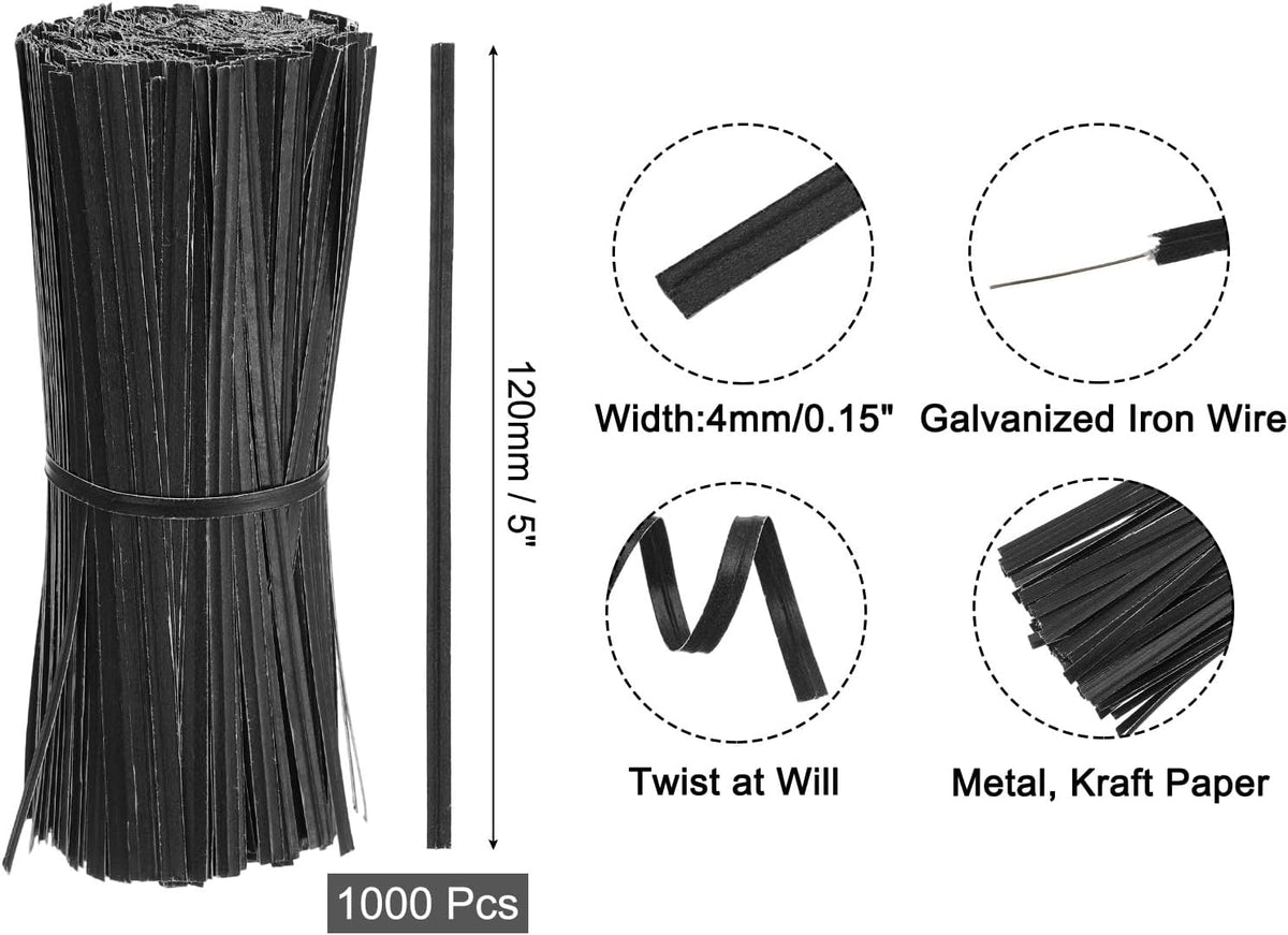 2" Kraft Paper Twist Ties, Metallic Twist Ties Reusable for Bakery, Candy Bags, Coffee Bags, Goodie Bags, Pack of 1000, White