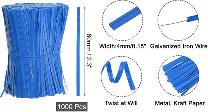 2" Kraft Paper Twist Ties, Metallic Twist Ties Reusable for Bakery, Candy Bags, Coffee Bags, Goodie Bags, Pack of 1000, White