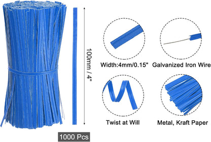 2" Kraft Paper Twist Ties, Metallic Twist Ties Reusable for Bakery, Candy Bags, Coffee Bags, Goodie Bags, Pack of 1000, White