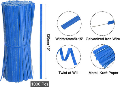 2" Kraft Paper Twist Ties, Metallic Twist Ties Reusable for Bakery, Candy Bags, Coffee Bags, Goodie Bags, Pack of 1000, White