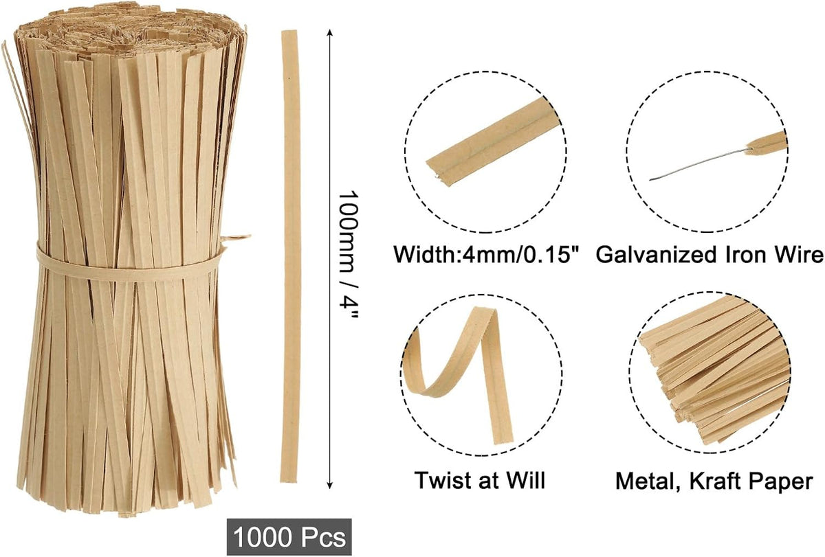 2" Kraft Paper Twist Ties, Metallic Twist Ties Reusable for Bakery, Candy Bags, Coffee Bags, Goodie Bags, Pack of 1000, White