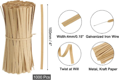 2" Kraft Paper Twist Ties, Metallic Twist Ties Reusable for Bakery, Candy Bags, Coffee Bags, Goodie Bags, Pack of 1000, White