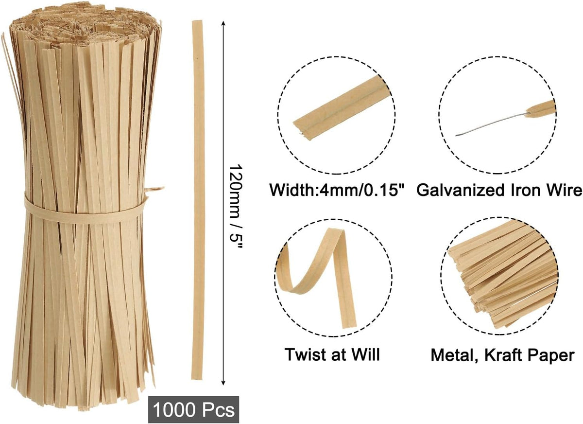 2" Kraft Paper Twist Ties, Metallic Twist Ties Reusable for Bakery, Candy Bags, Coffee Bags, Goodie Bags, Pack of 1000, White