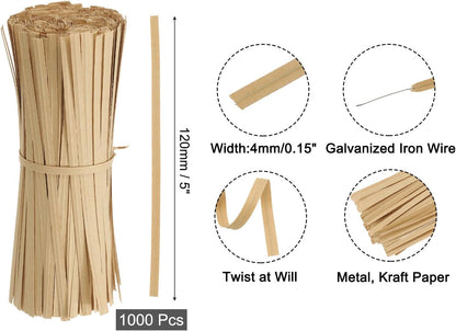 2" Kraft Paper Twist Ties, Metallic Twist Ties Reusable for Bakery, Candy Bags, Coffee Bags, Goodie Bags, Pack of 1000, White