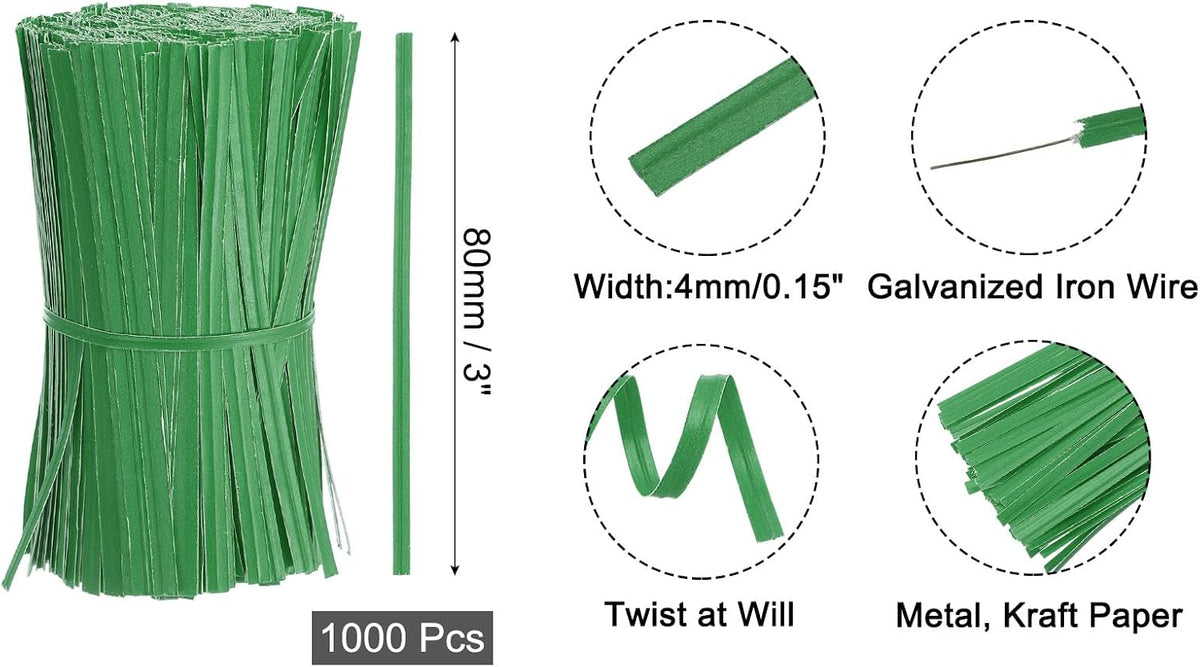 2" Kraft Paper Twist Ties, Metallic Twist Ties Reusable for Bakery, Candy Bags, Coffee Bags, Goodie Bags, Pack of 1000, White