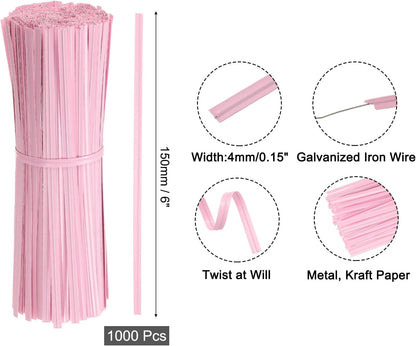 2" Kraft Paper Twist Ties, Metallic Twist Ties Reusable for Bakery, Candy Bags, Coffee Bags, Goodie Bags, Pack of 1000, White
