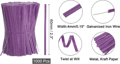 2" Kraft Paper Twist Ties, Metallic Twist Ties Reusable for Bakery, Candy Bags, Coffee Bags, Goodie Bags, Pack of 1000, White