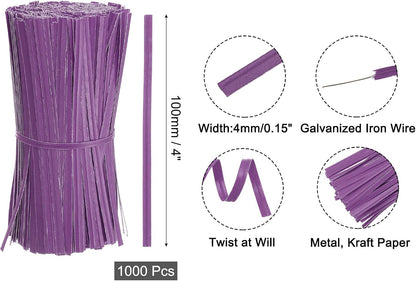 2" Kraft Paper Twist Ties, Metallic Twist Ties Reusable for Bakery, Candy Bags, Coffee Bags, Goodie Bags, Pack of 1000, White