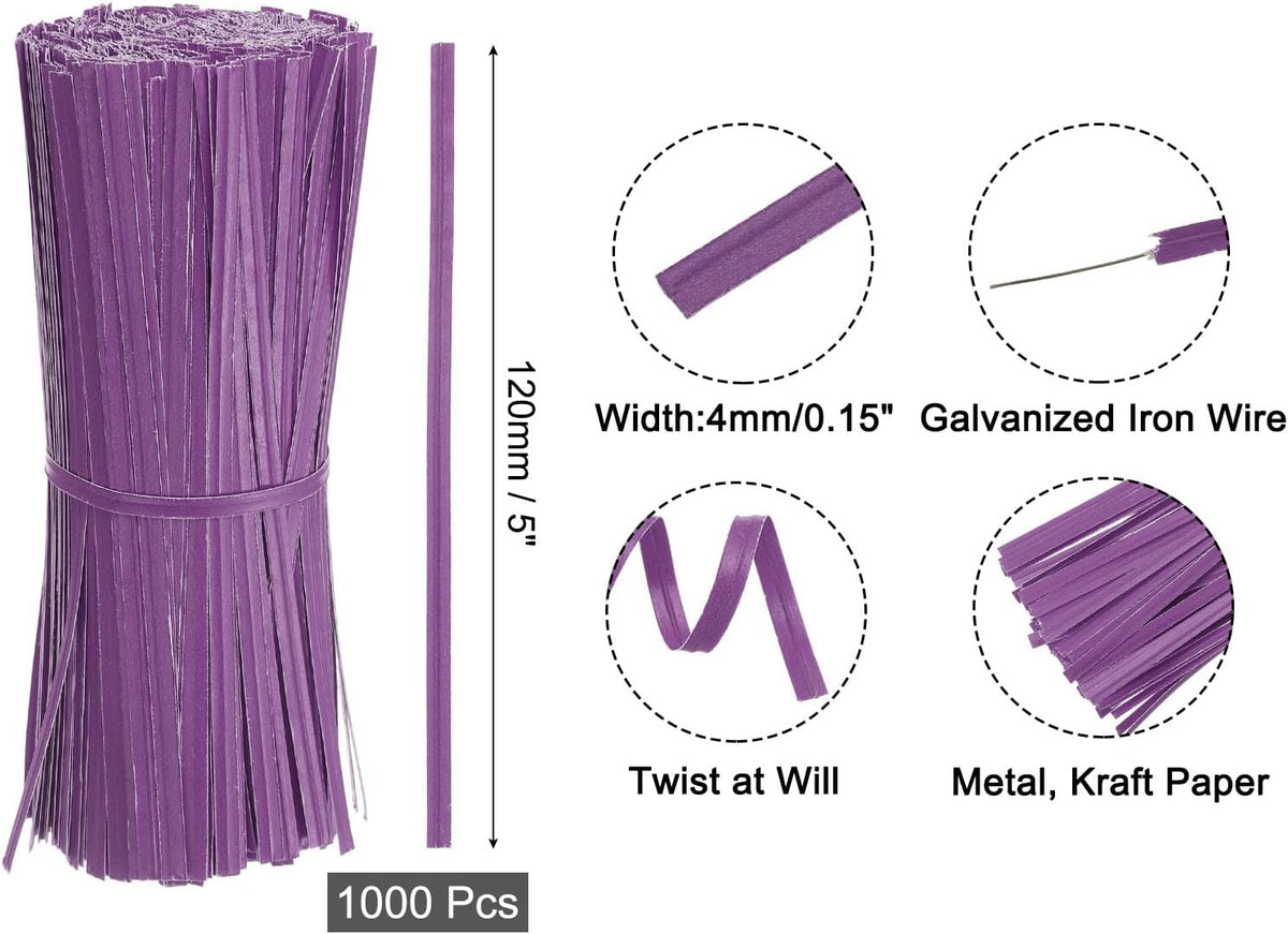 2" Kraft Paper Twist Ties, Metallic Twist Ties Reusable for Bakery, Candy Bags, Coffee Bags, Goodie Bags, Pack of 1000, White