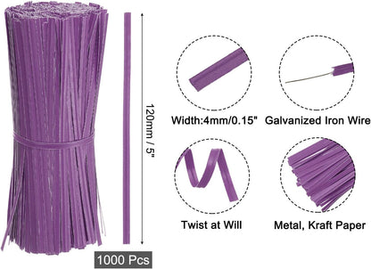 2" Kraft Paper Twist Ties, Metallic Twist Ties Reusable for Bakery, Candy Bags, Coffee Bags, Goodie Bags, Pack of 1000, White