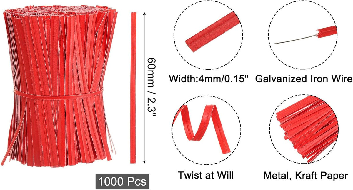 2" Kraft Paper Twist Ties, Metallic Twist Ties Reusable for Bakery, Candy Bags, Coffee Bags, Goodie Bags, Pack of 1000, White