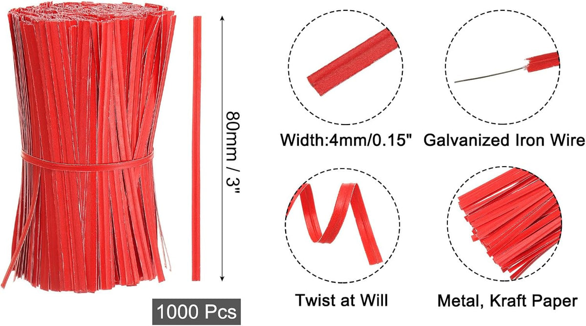 2" Kraft Paper Twist Ties, Metallic Twist Ties Reusable for Bakery, Candy Bags, Coffee Bags, Goodie Bags, Pack of 1000, White