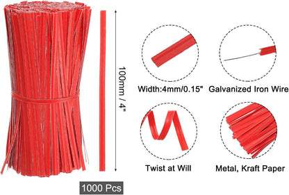 2" Kraft Paper Twist Ties, Metallic Twist Ties Reusable for Bakery, Candy Bags, Coffee Bags, Goodie Bags, Pack of 1000, White