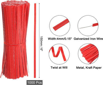 2" Kraft Paper Twist Ties, Metallic Twist Ties Reusable for Bakery, Candy Bags, Coffee Bags, Goodie Bags, Pack of 1000, White
