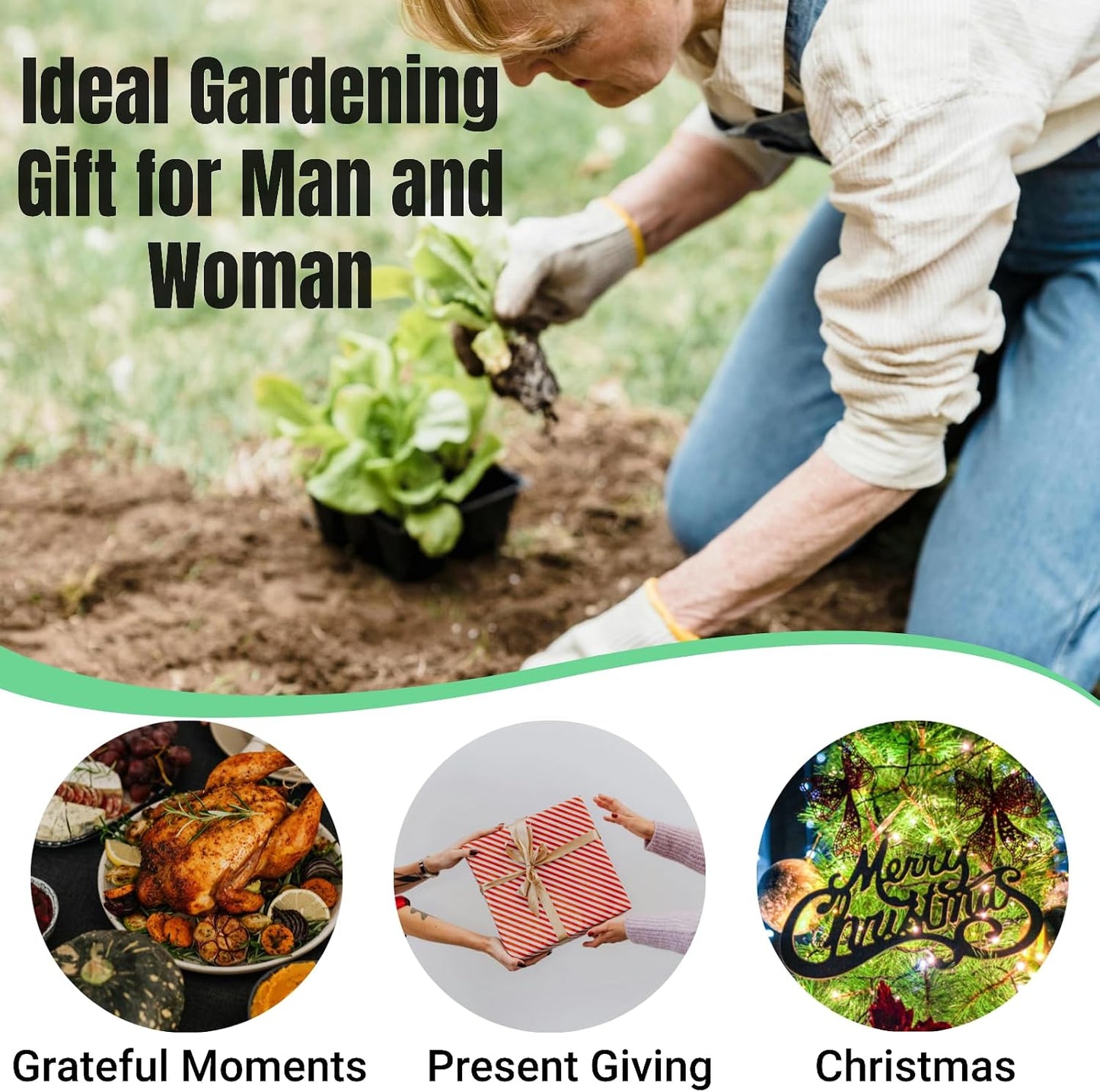 Garden Tool Set, 6PCS Heavy Duty Stainless Steel Gardening Hand Tools with Ropes, Includes Hand Cultivator Shovel Trowel Transplanter 2-in-1 Hoe Pruner, Ideal Gardening Gifts for Women Men (Upgrade)