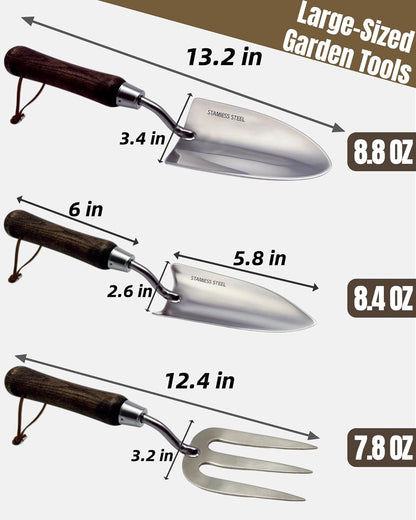 Garden Tool Set, 6PCS Heavy Duty Stainless Steel Gardening Hand Tools with Ropes, Includes Hand Cultivator Shovel Trowel Transplanter 2-in-1 Hoe Pruner, Ideal Gardening Gifts for Women Men (Upgrade)