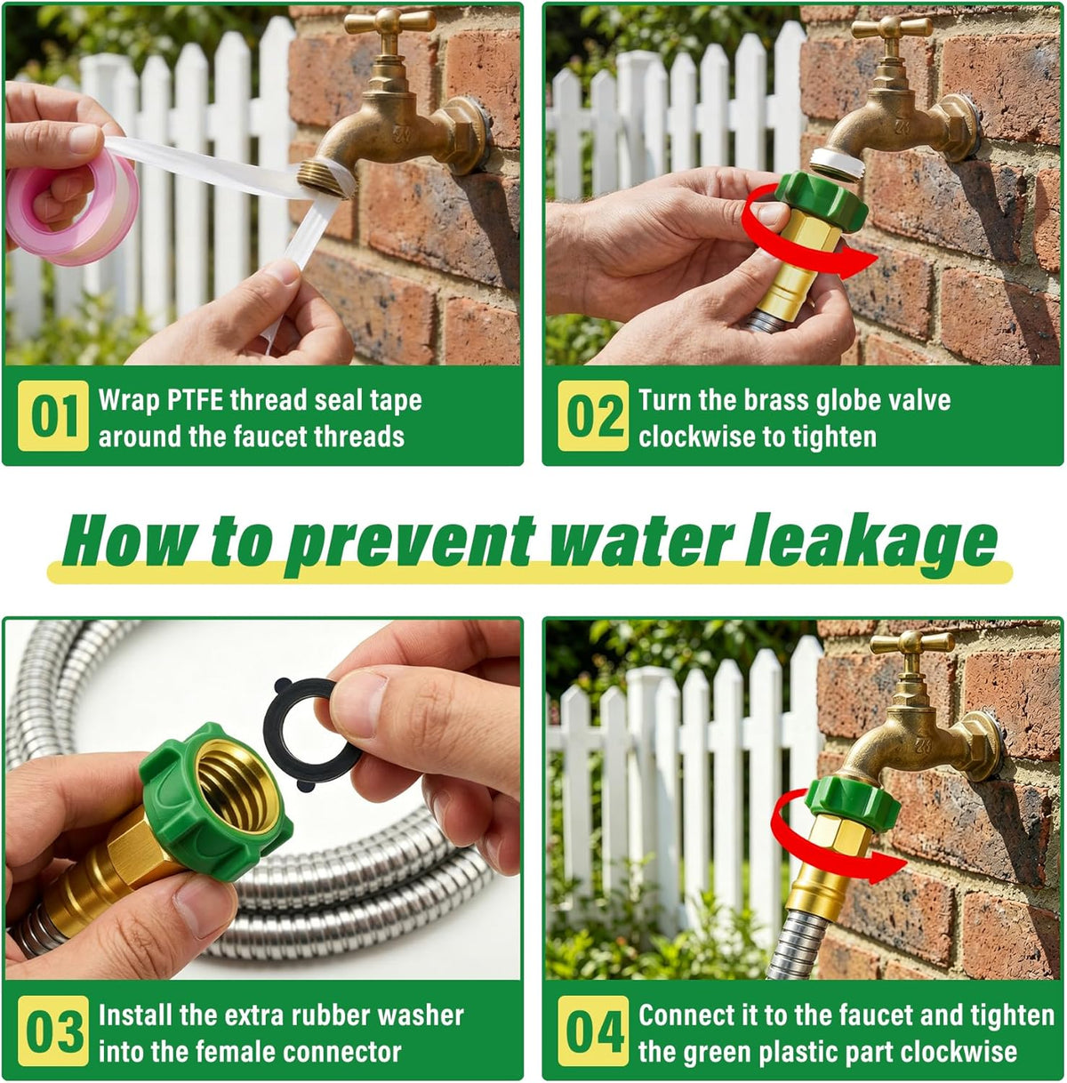 Short Garden Hose with Female to Male Metal Connector 3FT, 304 Stainless Steel Leader Hose for Hose Reel, Flexible & Kink-Free, Lightweight, No Leak Outdoor Water Pipe Extension Adapter