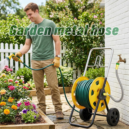 Short Garden Hose with Female to Male Metal Connector 3FT, 304 Stainless Steel Leader Hose for Hose Reel, Flexible & Kink-Free, Lightweight, No Leak Outdoor Water Pipe Extension Adapter