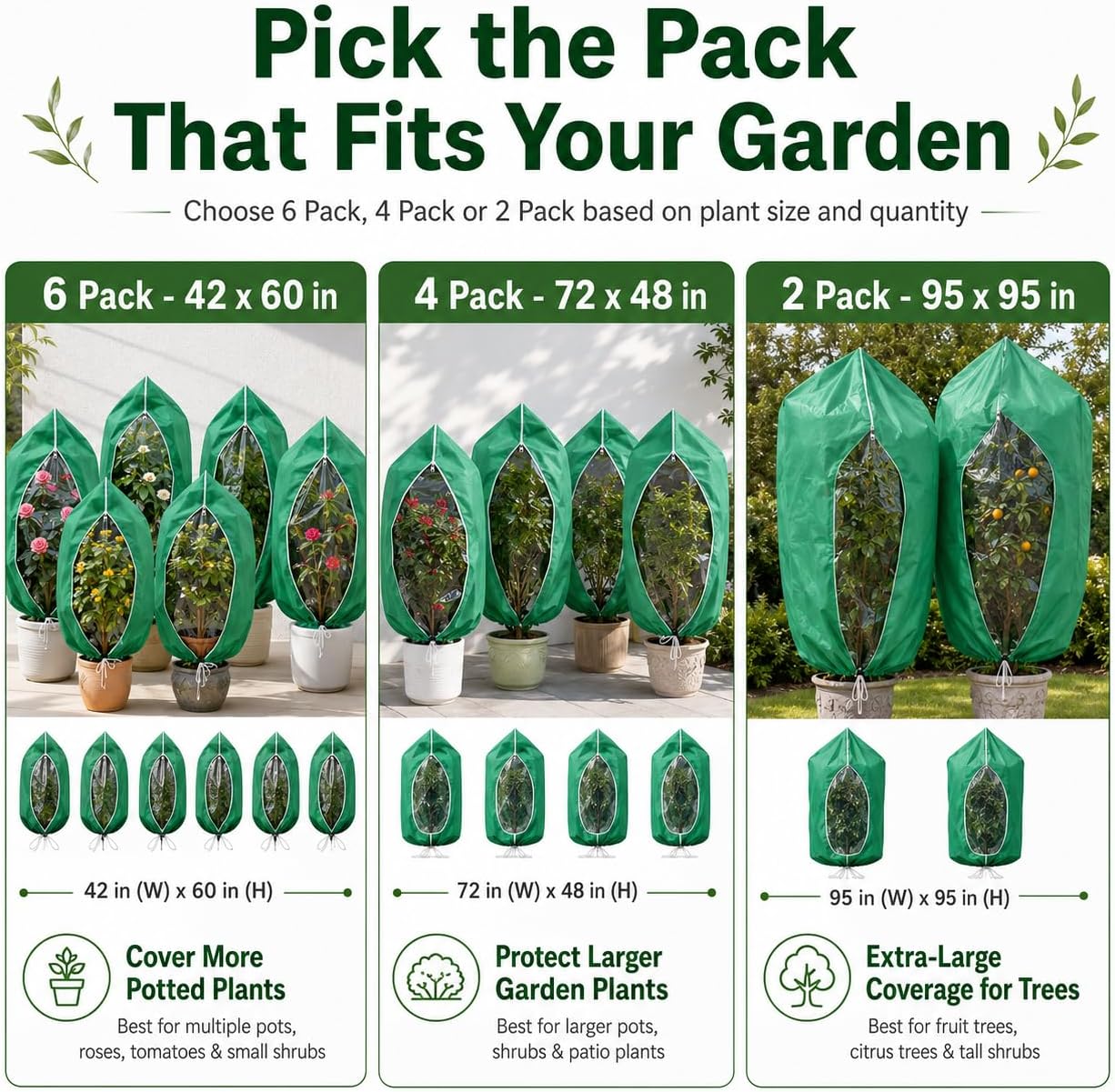 2 Pack 95"x95" Plant Covers with Zipper and Drawstring