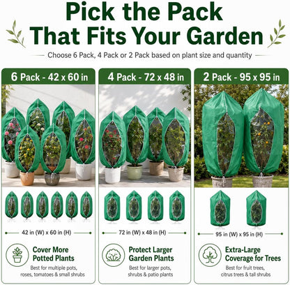 2 Pack 95"x95" Plant Covers with Zipper and Drawstring