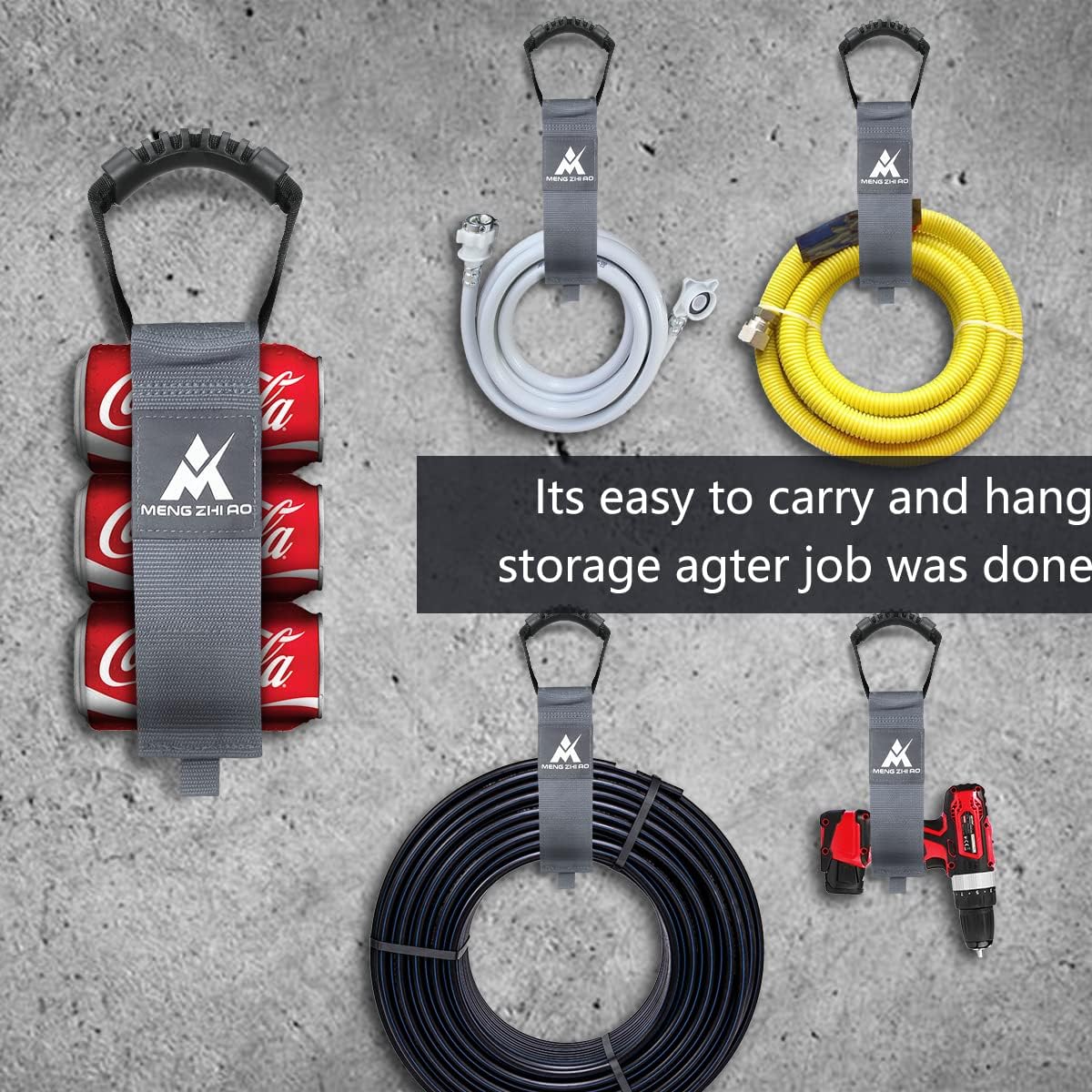 4 Pcs Heavy Duty Pool Vacuum Hose Storage Holder Garden Hose Organizer Hook and Loop Hose Strap Holder with Carrying Handle Perfect for Garden Hose Pool Vacuum Hose Garage Tool etc. (GREY)