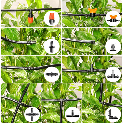280 Pcs Drip Irrigation Fittings Kit for 1/4" Tubing： 1/4 Inch Drip System Barbed Connectors (Nozzles, Nozzle Tees, Valves, Single Barbs, Couplings, Tees, Elbows, Plugs, Crosses)