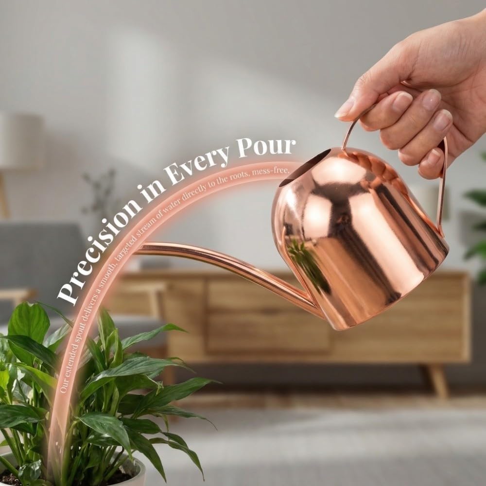 500ml Stainless Steel Watering Can Ergonomic Handle & Leak-Proof Design Long Spout Indoor Plant Pot for Home Garden(Rose Gold)