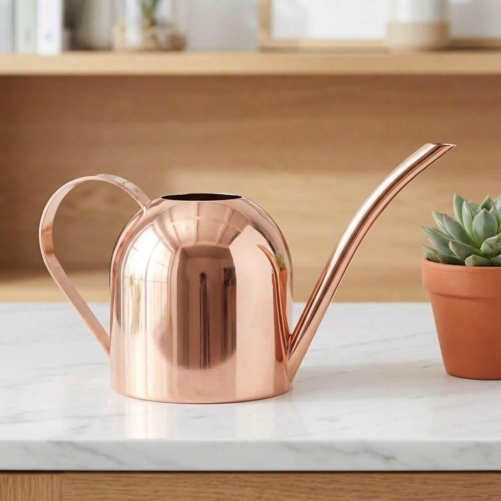 500ml Stainless Steel Watering Can Ergonomic Handle & Leak-Proof Design Long Spout Indoor Plant Pot for Home Garden(Rose Gold)