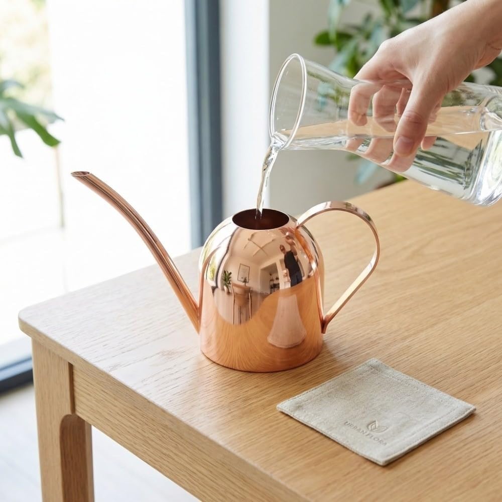 500ml Stainless Steel Watering Can Ergonomic Handle & Leak-Proof Design Long Spout Indoor Plant Pot for Home Garden(Rose Gold)